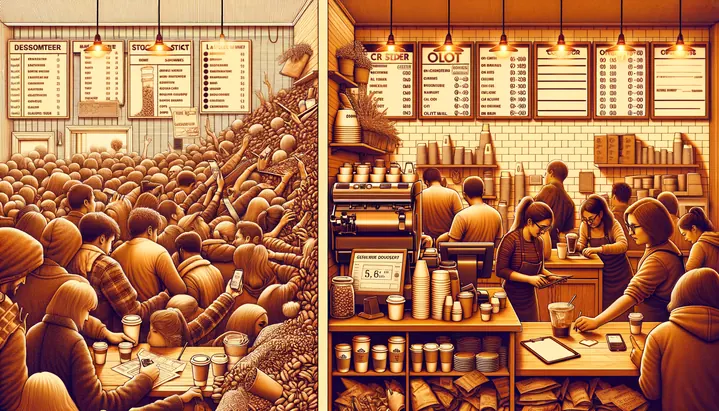 Illustration of the Coffee Shop workflow, before and after
