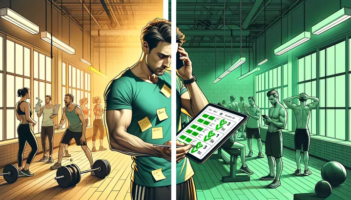 Illustration of the Regional Fitness Studio workflow, before and after