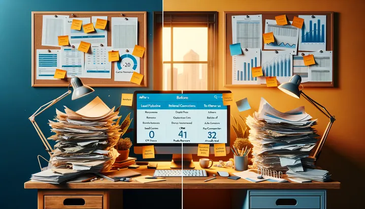 Illustration of the Insurance Agency workflow, before and after