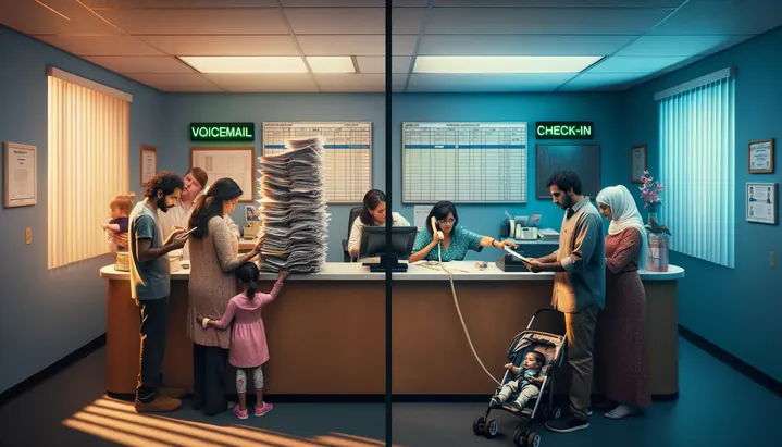 Illustration of the Pediatric Practice workflow, before and after